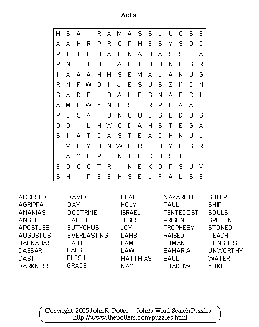 John s Word Search Puzzles Acts