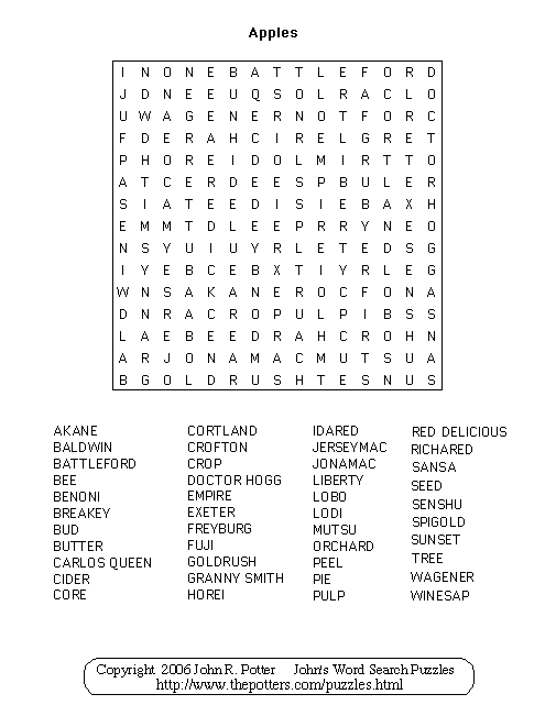 John s Word Search Puzzles Apples