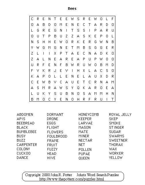 John s Word Search Puzzles Bees