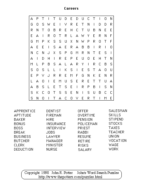 John s Word Search Puzzles Careers