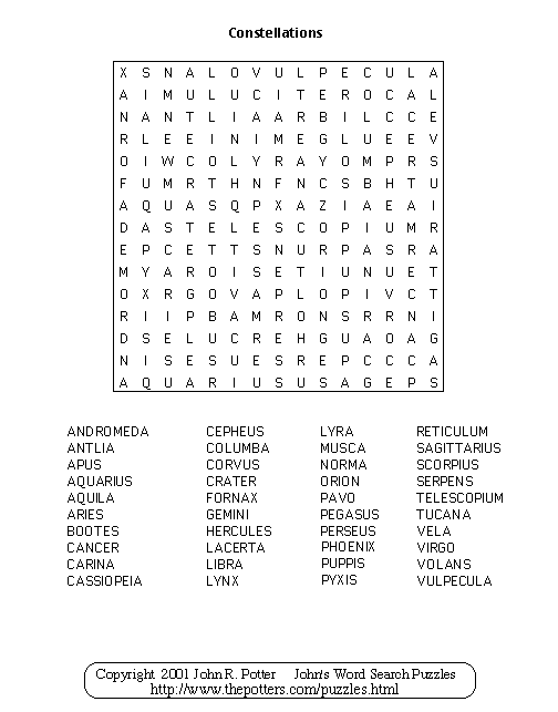 John s Word Search Puzzles Constellations