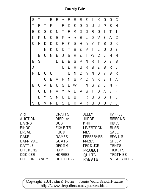 John s Word Search Puzzles County Fair