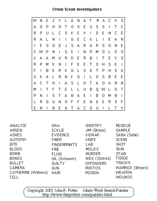 John s Word Search Puzzles Crime Scene Investigators