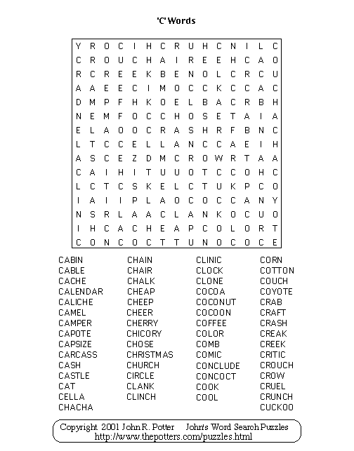 John s Word Search Puzzles C Words