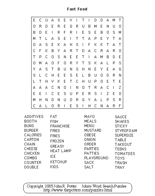 John s Word Search Puzzles Fast Food