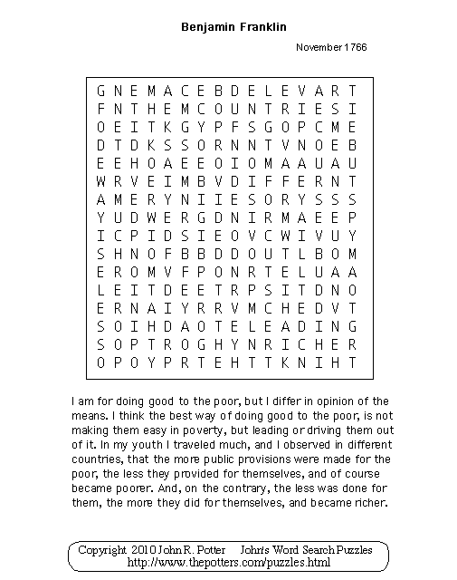 John s Word Search Puzzles Ben Franklin