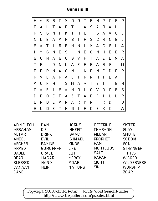 John s Word Search Puzzles Genesis III