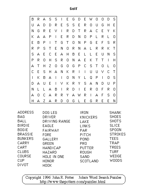 John s Word Search Puzzles Golf