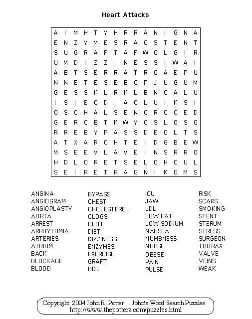 John s Word Search Puzzles Heart Attacks