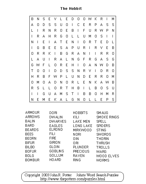 John s Word Search Puzzles The Hobbit