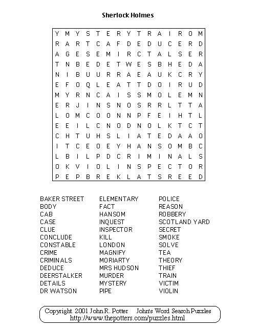 John s Word Search Puzzles Sherlock Holmes