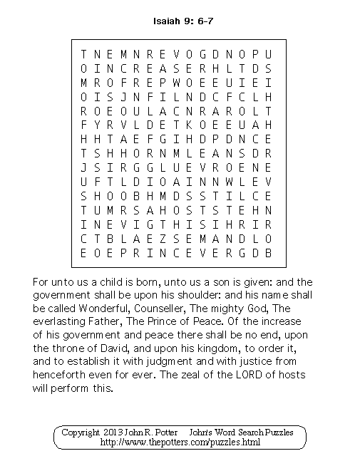 John s Word Search Puzzles Isaiah 9 6 7