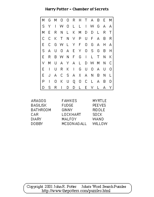 John s Word Search Puzzles Kids Harry Potter