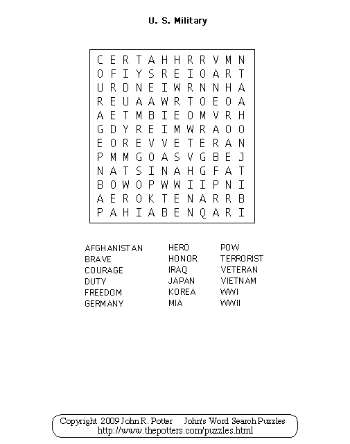 John s Word Search Puzzles Kids U S Military