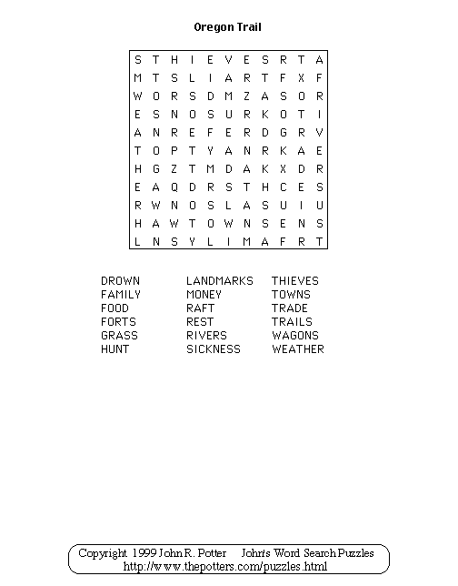 John s Word Search Puzzles Kids Oregon Trail