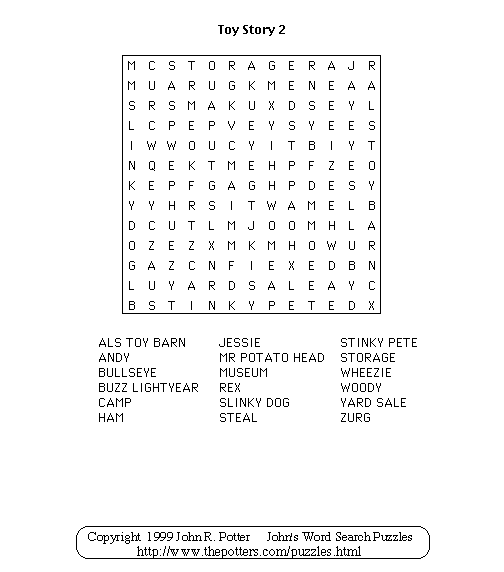 John s Word Search Puzzles Kids Toy Story 2