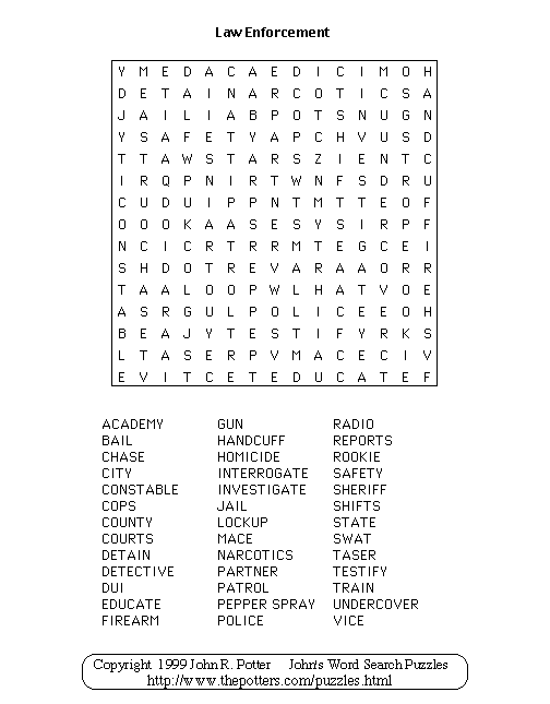 John s Word Search Puzzles Law Enforcement