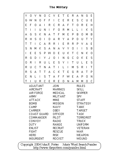 John s Word Search Puzzles The Military