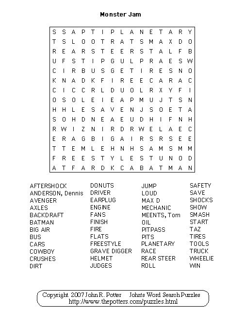 John s Word Search Puzzles Monster Jam