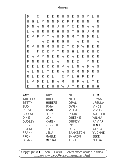 John s Word Search Puzzles Names