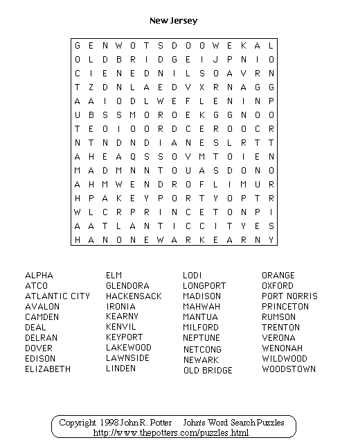 John s Word Search Puzzles New Jersey