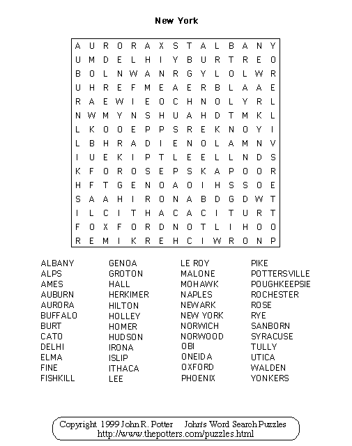 John s Word Search Puzzles New York