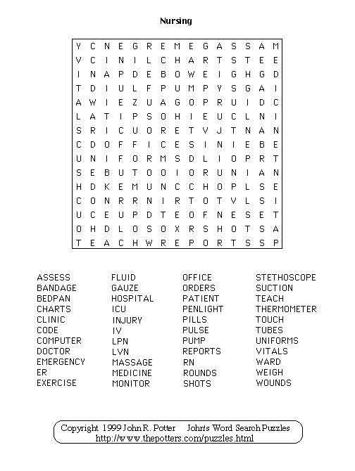 John s Word Search Puzzles Nursing