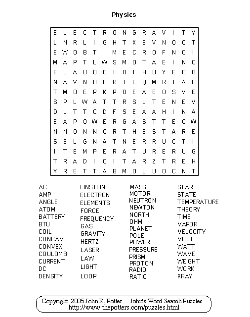 John s Word Search Puzzles Physics