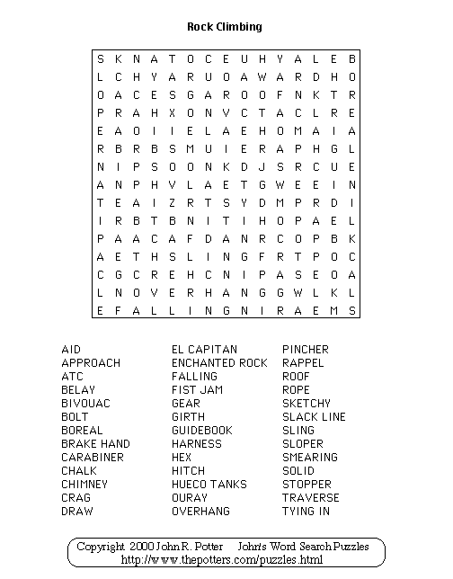 John s Word Search Puzzles Rock Climbing