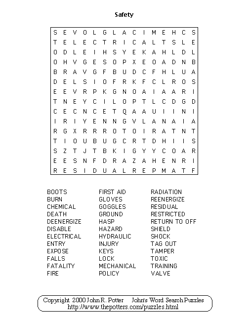 Johns Word Search Puzzles Safety