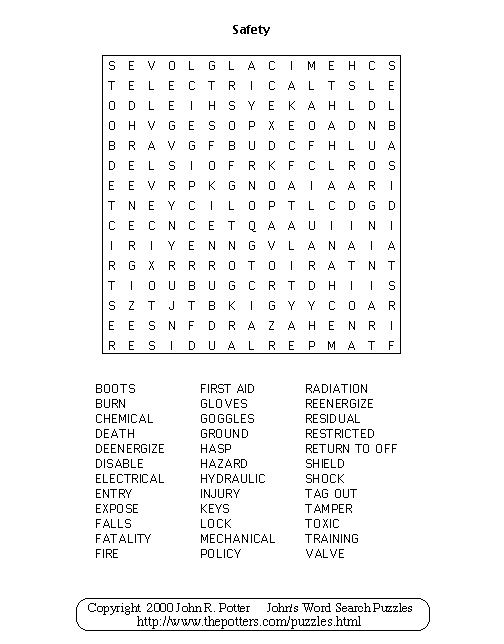 John s Word Search Puzzles Safety