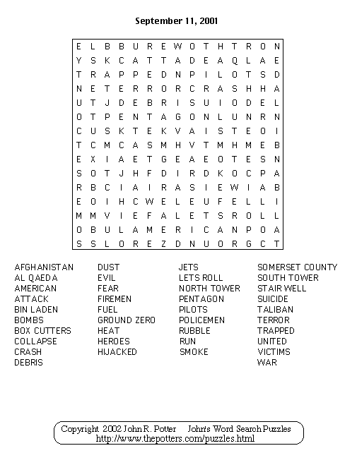 John s Word Search Puzzles September 11 2001