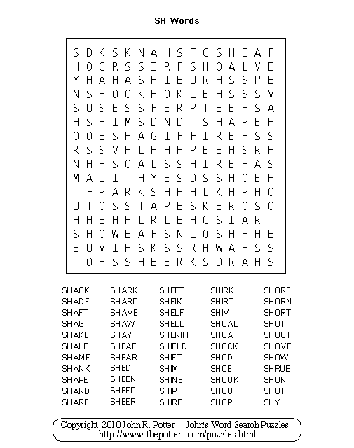 John s Word Search Puzzles SH Words