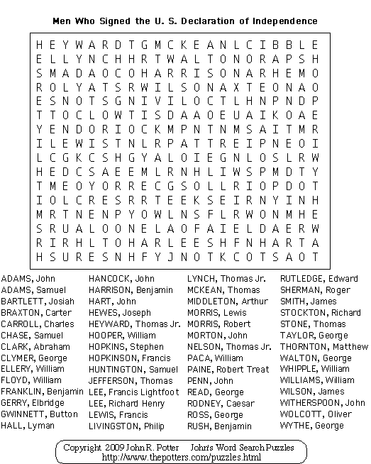 John s Word Search Puzzles Men Who Signed The U S Declaration Independence