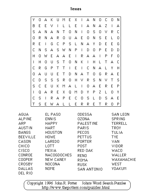 John s Word Search Puzzles Texas