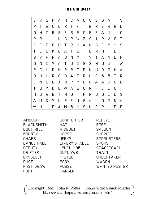 John s Word Search Puzzles The Old West